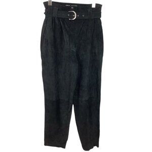 VINTAGE 80s BLACK SUEDE PLEATED PANTS WITH BELT  BY LAURENCE ROY